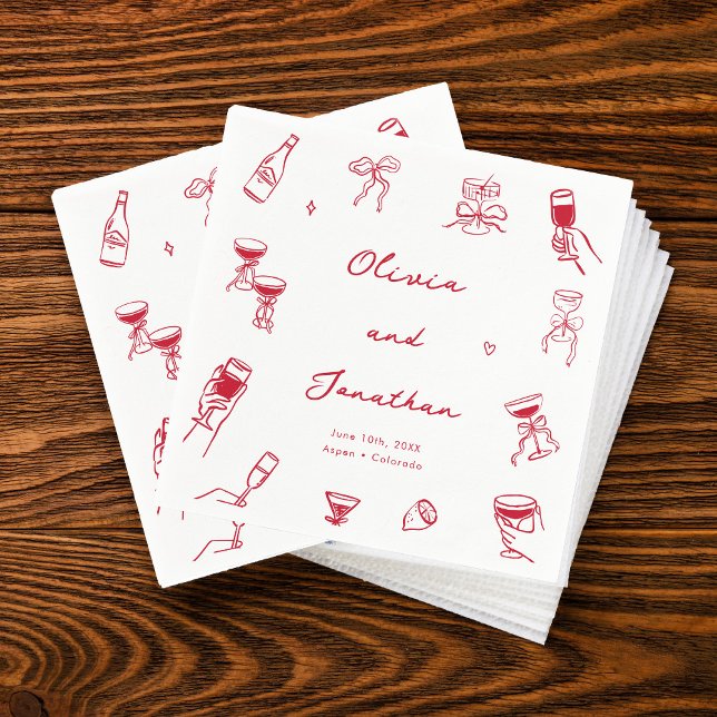 Red Hand Drawn Wedding Napkin (Creator Uploaded)