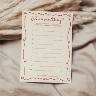 Red Hand Drawn Where were they Bridal Shower Card