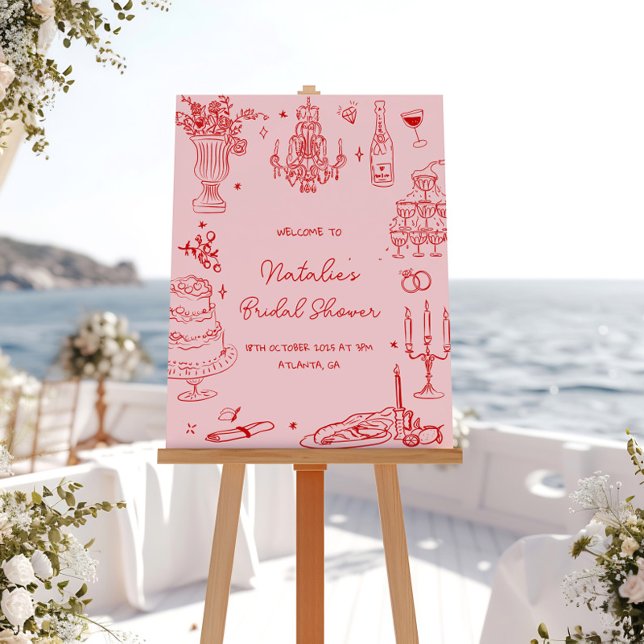 Red Hand Drawn Whimsical Bridal Shower Poster (Creator Uploaded)