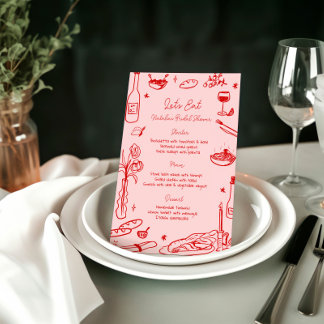 Red Hand Drawn Whimsical Wedding Menu