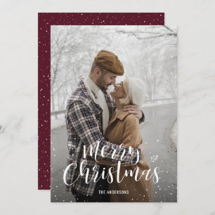 Red Hand Lettered Snow Photo Christmas Cards