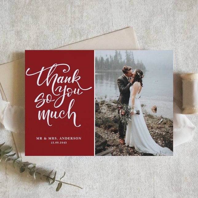 Red Hand Lettering Wedding Photo Thank You Postcard (Creator Uploaded)