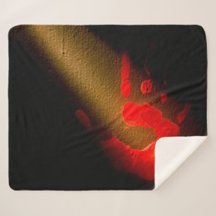 Red Hand Print Sherpa Blanket