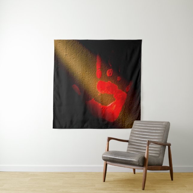 Red Hand Print Tapestry (In Situ (Horizontal))