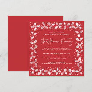 Red Hand Printed Holly+Berries Christmas Party Invitation