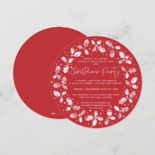Red Hand Printed Holly+Berries Christmas Party Invitation