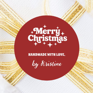 Red handmade by Christmas gift wrapping Classic Round Sticker