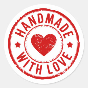 Red Handmade With Love Heart Sticker