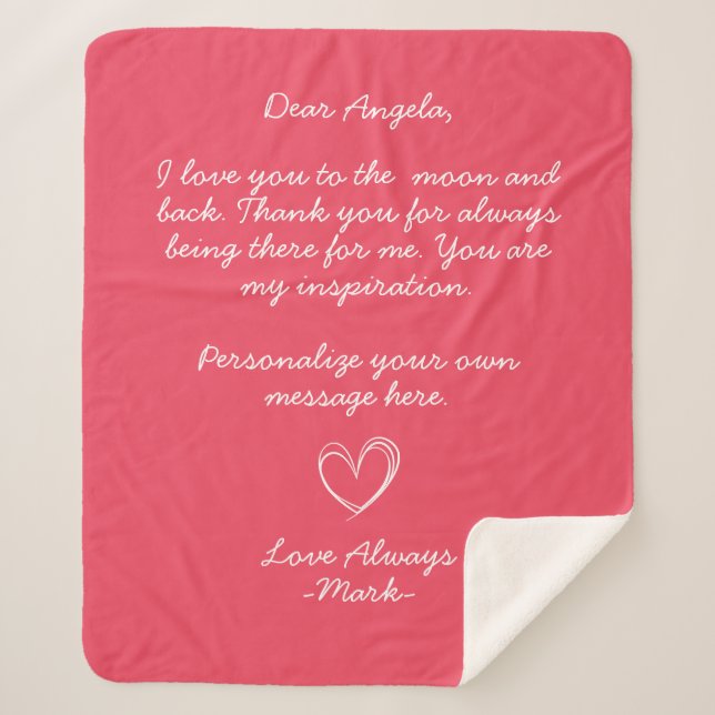 Red Handwritten Love Letter or Message Anniversary Sherpa Blanket (Front)