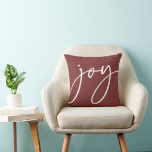 Red Handwritten Script Joy Holiday Cushion
