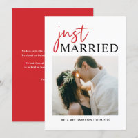 Red Handwritten Typography Just Married Photo