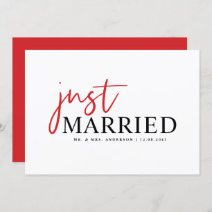 Red Handwritten Typography Modern Just Married Announcement