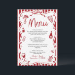Red Handwritten Whimsical Italian Pizza Pasta Menu<br><div class="desc">🍝 Red Handwritten Whimsical Italian Pizza & Pasta Menu Card – “That’s Amore” Theme 🇮🇹 Add a delicious touch of amore to each place setting with this whimsical Italian Pizza & Pasta Menu Card, perfect for a pizza-themed bridal shower, romantic Italian engagement party, cosy rehearsal dinner, festive wedding, or even...</div>