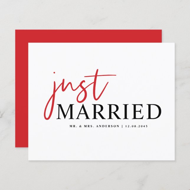 Red Handwritting Just Married Announcement (Front/Back)