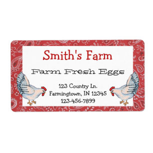 Red Hanky And Chickens Farm Fresh Eggs Label