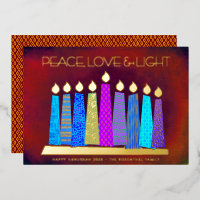 Red Hanukkah Candles Peace Love Light Real Gold