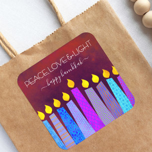 Red Hanukkah Peace Love Light Blue Boho Candles Square Sticker