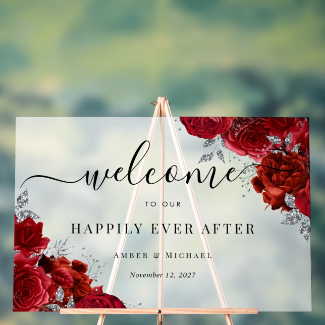 Red Happily Ever After Wedding Acrylic Sign (Neutral)