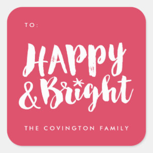 Red Happy and Bright Square Gift Tag Stickers
