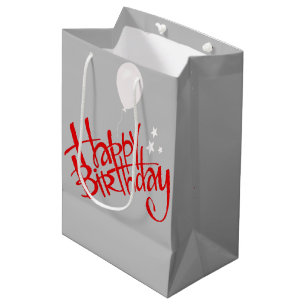 Red Happy Birthday on Grey  Medium Gift Bag