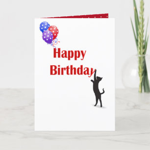 red Happy Birthday with black cat Card