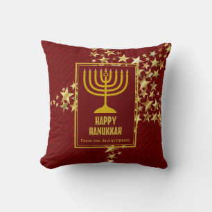 Red   HAPPY HANUKKAH with   Menorah Cushion