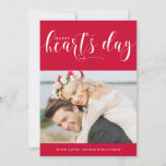 Red Happy Heart's Day | Photo Valentine's Day Holiday Card<br><div class="desc">Whimsical Valentine's day photo card featuring white modern calligraphy on bright red background with hearts pattern. This flat card is customisable. A non-photo and folded version is available.</div>