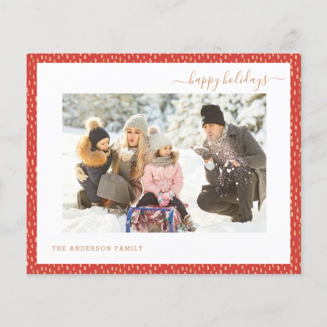 Red Happy Holiday 2 Photo Modern 2024 Card (Front)