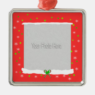 Red Happy Holiday Snowflakes (photo frame) Metal Tree Decoration