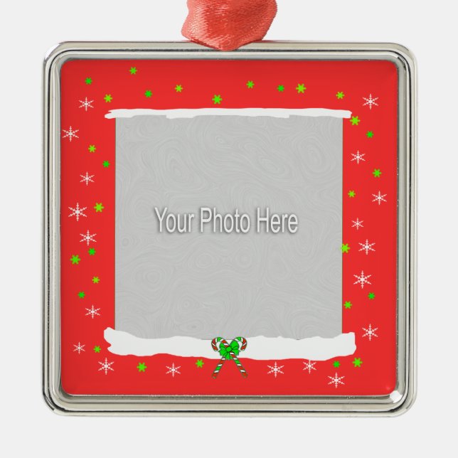 Red Happy Holiday Snowflakes (photo frame) Metal Tree Decoration (Front)