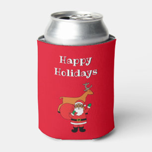 Red Happy Holidays African American Santa Claus Can Cooler