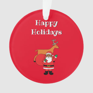 Red Happy Holidays African American Santa Claus Ornament