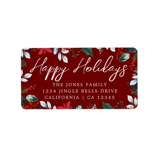 Red Happy Holidays Festive Return Address Label (Front)