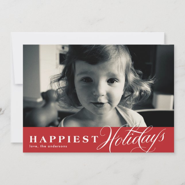 Red Happy Holidays Overlay Christmas Photo Card (Front)