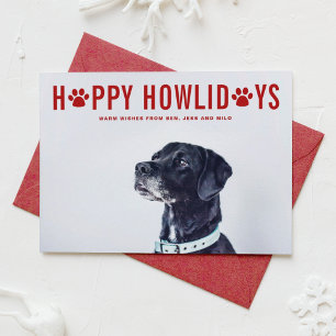 Red Happy Howlidays Modern Typography Pet Holiday Card