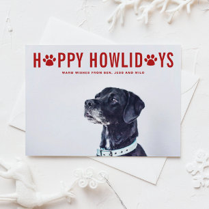 Red Happy Howlidays Modern Typography Pet Holiday Postcard