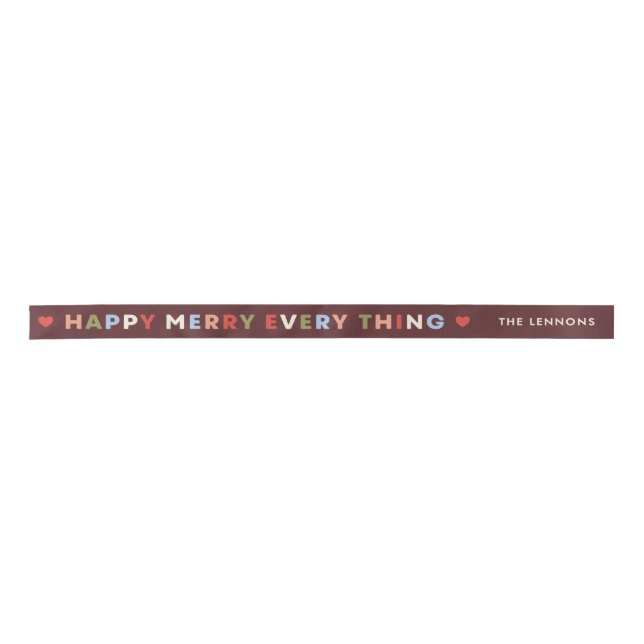 Red Happy Merry Everything Christmas Ribbon Satin Ribbon (Front)