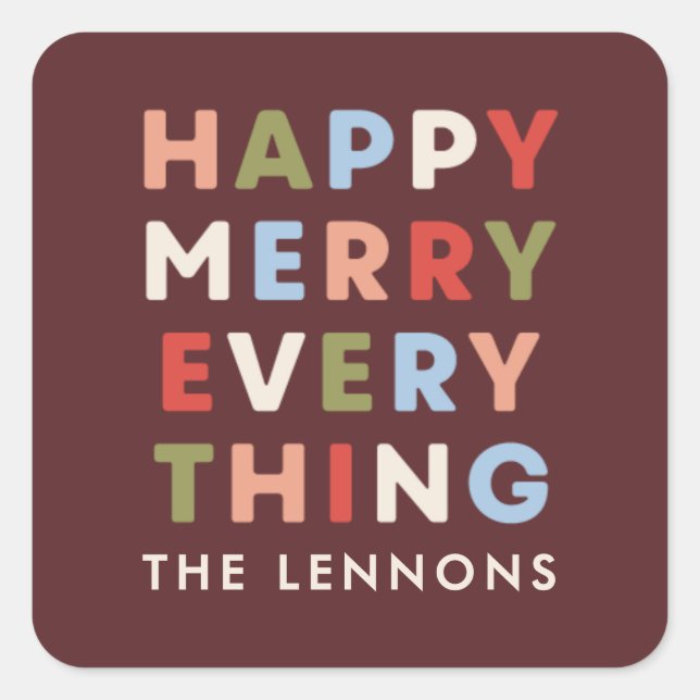 Red Happy Merry Everything Christmas Sticker (Front)