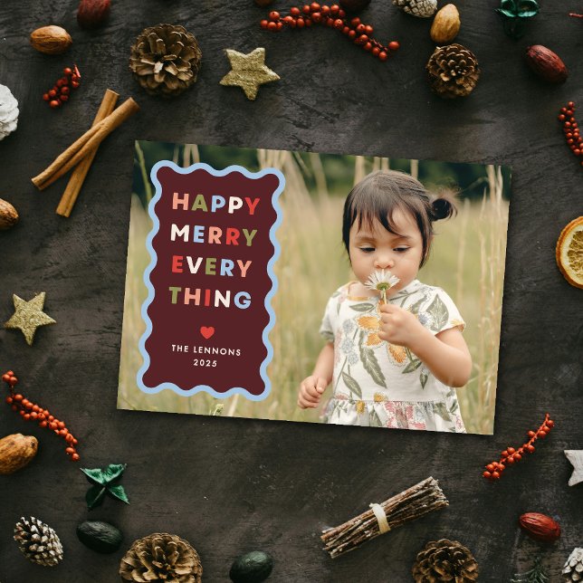 Red Happy Merry Wavy Christmas Photo Card (Creator Uploaded)