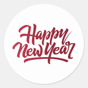 Red Happy New Year Holiday Classic Round Sticker