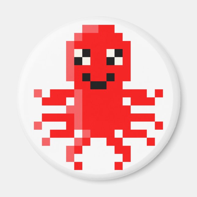 Red Happy Pixel Squid Magnet (Front)