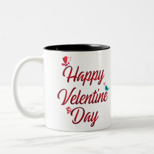 Red Happy Valentines Day Two-Tone Coffee Mug