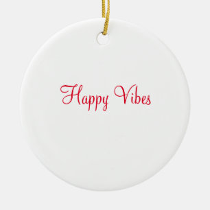 Red happy vibes holiday simple minimal calligraphy ceramic tree decoration