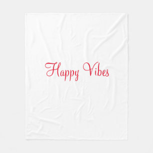 Red happy vibes holiday simple minimal calligraphy fleece blanket