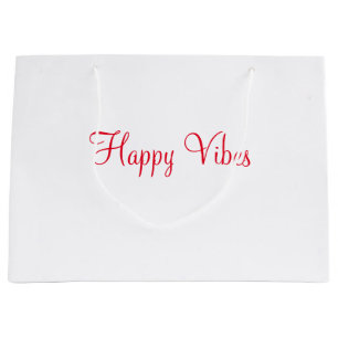 Red happy vibes holiday simple minimal calligraphy large gift bag