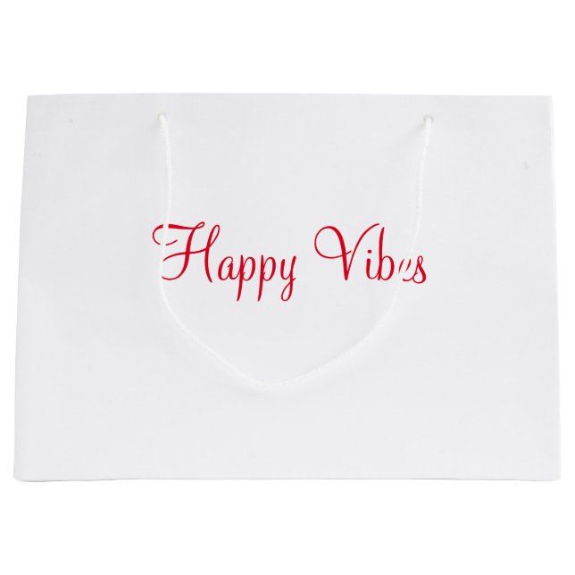 Red happy vibes holiday simple minimal calligraphy large gift bag (Front)
