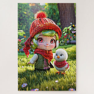 Red hat and chicken jigsaw puzzle