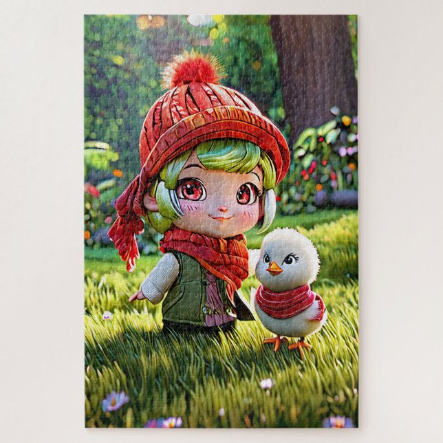 Red hat and chicken jigsaw puzzle (Vertical)