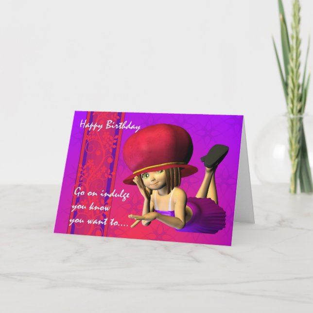 Red Hat Birthday, Cute little girl in a red hat Card (Front)