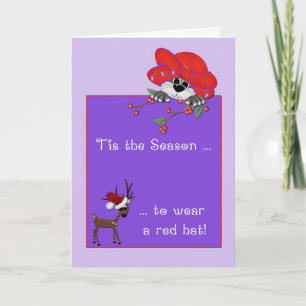 Red Hat Cat, Reindeer, Purple Christmas Greeting Holiday Card